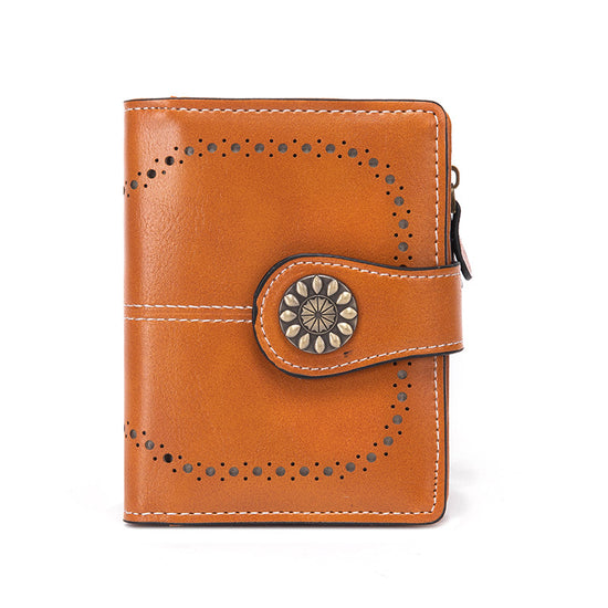 Dark Brown Korean Style Cutout Compact PU Leather Wallet - Women&