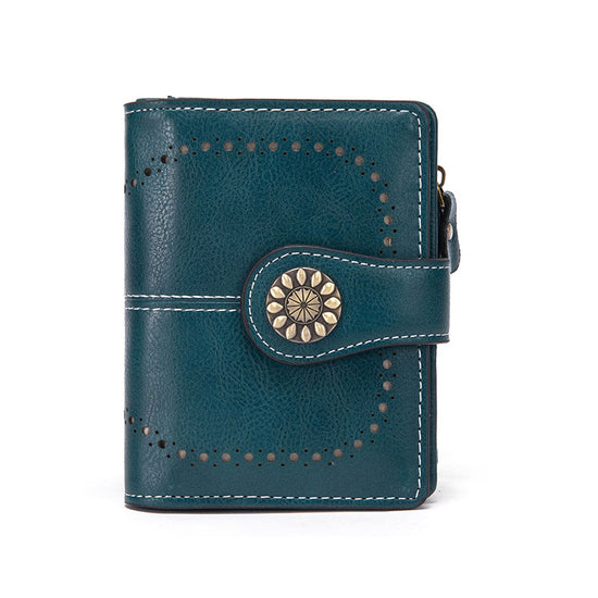 Dark Blue Korean Style Cutout Compact PU Leather Wallet - Women&