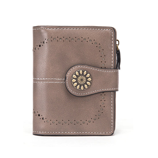 Dark Grey Korean Style Cutout Compact PU Leather Wallet - Women&