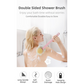 2-Pack Blue 2-in-1 Soft Bristle Long Handle Bath Brush & Shower Pouf Combo - Double-Sided Back Scrubber for Adults & Kids