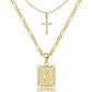 Personalised Copper Adjustable Layered Necklace Set(4PCS) - Custom A-Z Initial Letter Square + Cross Pendant & Double Cross Pendant Stacking Combo