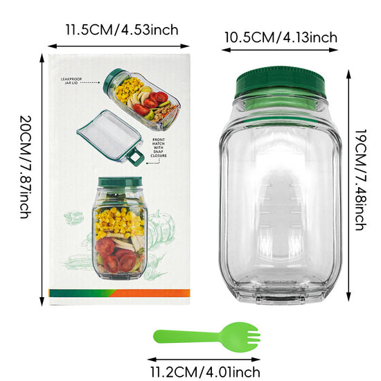 Green Portable All-in-One Side-Opening Salad Container Jar with Fork(10.5x19CM) - Plastic Layered Meal Storage Cup for Kitchen & On-the-Go