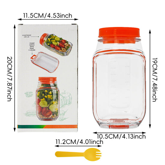 Orange Portable All-in-One Side-Opening Salad Container Jar with Fork(10.5x19CM) - Plastic Layered Meal Storage Cup for Kitchen & On-the-Go