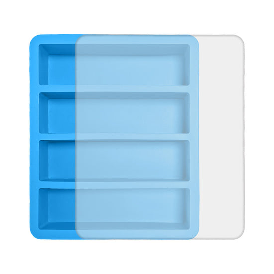 2-Packs Blue Flexible 4-Grid Silicone Long Ice Cube Tray with Lid - Easy Release Reusable Mold for Narrow Bottles & Cocktails