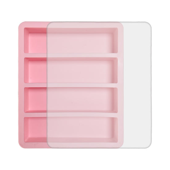 2-Packs Pink Flexible 4-Grid Silicone Long Ice Cube Tray with Lid - Easy Release Reusable Mold for Narrow Bottles & Cocktails