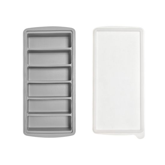 2-Packs Grey 6-Grid Extra Long Silicone Ice Cube Tray - Easy Release Reusable Food Grade Mold for Whiskey, Cocktails & Commercial Use