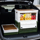 Black Collapsible Medium Side-Open Handle Storage Box with Wooden Table Top(42x28x23CM) - Car Trunk Organiser for Australian Camping & Home Use