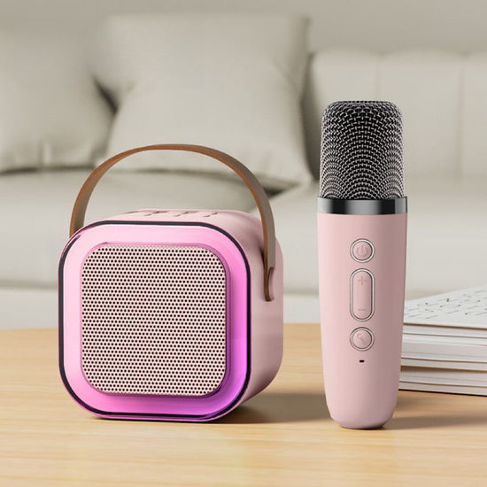 Pink single wheat Portable Mini Karaoke Machine with Wireless Microphone - Bluetooth Speaker for Kids & Adults