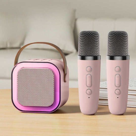 Pink double wheat Portable Mini Karaoke Machine with Wireless Microphone - Bluetooth Speaker for Kids & Adults