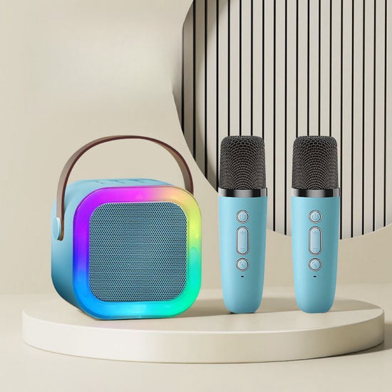Blue double wheat Portable Mini Karaoke Machine with Wireless Microphone - Bluetooth Speaker for Kids & Adults