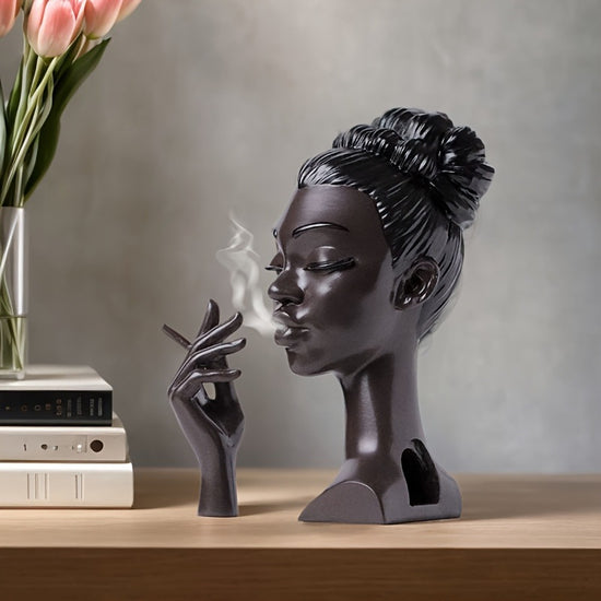 Black Elegant African Woman Head Incense Burner - Creative Desktop Sculpture & Resin Craft