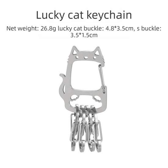 2-Pcs Lucky Cat Stainless Steel Keychain with S-Hooks - Durable & Portable Multi-Tool EDC Clip