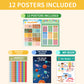 12-Pack Educational Posters for Kids - Laminated Preschool & Kindergarten Learning Charts - ABCs, Numbers, Shapes, Solar System, Weather & More