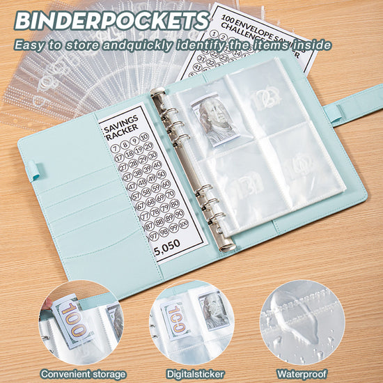Black 100 Envelope Savings Challenge Binder - A5 Budget Planner & Money Organizer with Zipper Pockets - Perfect for Couples & Families