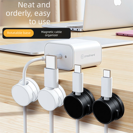 10-PCS White 360 Degree Rotating Cable Organizer with Magnetic Mount for Desktop Wire Management
