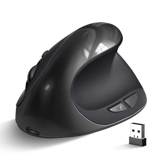 Black 3rd Gen Vertical Wireless Mouse with USB-C Charging - Ergonomic 2.4G Silent Click Design for Office and Laptop Use
