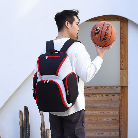 Black and white Large Capacity Oxford Cloth Basketball Backpack - Waterproof Gym & Travel Bag for Men & Women with S-Type Straps