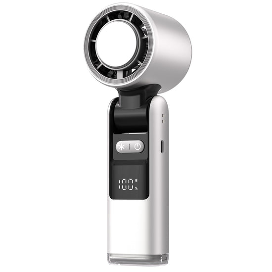 White New 100-Speed Portable Handheld Fan - Rechargeable Folding Turbo Mini USB Fan with Superconducting Cooling