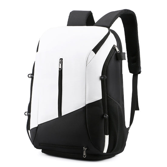 White and black Multi-functional Sports Backpack for Men & Women - Waterproof Basketball, Badminton, Tennis & Soccer Bag with Shoe Compartment + Net