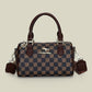 Brown checkered pattern Stylish PU Leather Boston Bag - Elegant Retro Single Shoulder Crossbody Handbag for Women