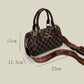 Brown checkered pattern Stylish PU Leather Boston Bag - Elegant Retro Single Shoulder Crossbody Handbag for Women