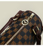 White checkered pattern Stylish PU Leather Boston Bag - Elegant Retro Single Shoulder Crossbody Handbag for Women