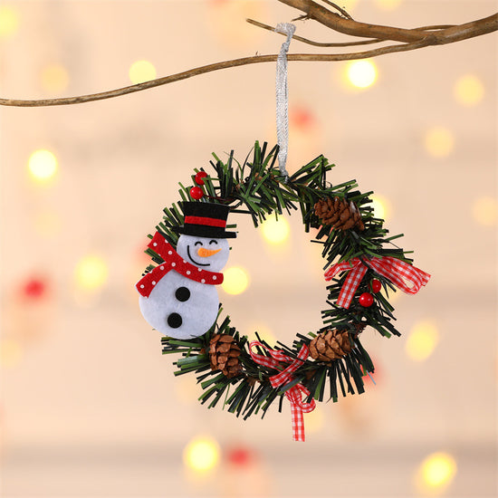 Snowman Mini Christmas Wreath Ornaments (11cm) - Festive Santa, Snowman & Reindeer Decor for Doors & Windows