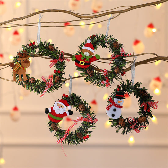 Snowman Mini Christmas Wreath Ornaments (11cm) - Festive Santa, Snowman & Reindeer Decor for Doors & Windows