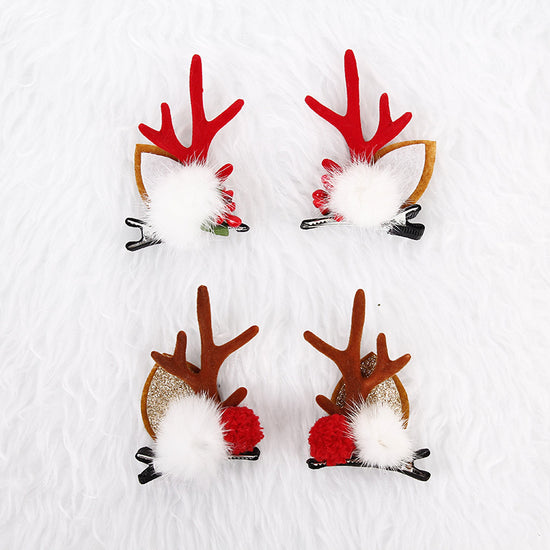 Flower stamens, hairballs and mink fur Festive Christmas Hair Clips for Girls & Women - Fabric & Metal Design