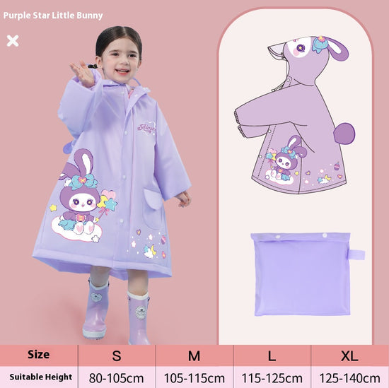 Purple rabbit  Kids Waterproof Raincoat with Expandable Backpack Slot Hooded Rain Jacket for Boys & Girls School & Outdoor(size:XL)