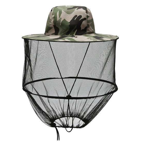 Phantom Camouflage Outdoor Fishing Hat with Mesh Head Net Sun Protection Bucket Cap Anti-Mosquito Fly Guard for Gardening Hiking & Beekeeping