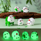 5-PCS Transparent bamboo Cute Glow in the Dark Panda Figurines Resin Miniature Ornaments for DIY Fairy Gardens and Micro Landscapes