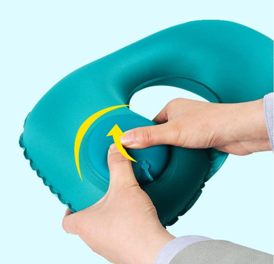 2-PCS Pink Inflatable Travel Neck Pillow Press to Inflate U-Shape Soft Flocking Support Cushion for Airplane Car & Camping Portable Air Pump Design