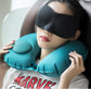 2-PCS Medium blue Inflatable Travel Neck Pillow Press to Inflate U-Shape Soft Flocking Support Cushion for Airplane Car & Camping Portable Air Pump Design