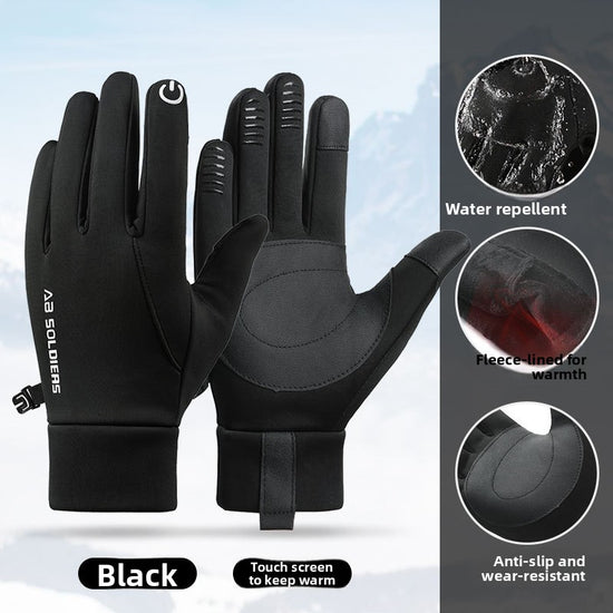 Grey Winter Thermal Gloves for Men Outdoor Cycling Driving Waterproof Touch Screen Warm Fleece Lining Anti-Slip(Size:L)