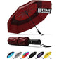 Red Automatic Windproof Travel Umbrella Compact Folding Umbrella Auto Open and Close with Vented Double Canopy for Rain and Sun