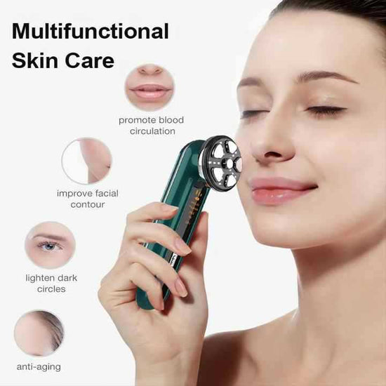 White 4-in-1 RF EMS Facial Beauty Device Skin Tightening and Lifting Massager with LED Light Therapy Anti-Aging Tool for Home Use