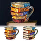 3D Book Stack Resin Mug with Spoon Creative Library Bookshelf Design Coffee Cup Unique Gift for Book Lovers and Writers(style I)
