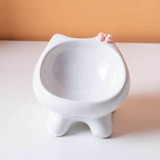 White Ceramic Elevated Cat Bowl Tilted Raised Pet Feeder with Anti-Slip Base Cute Design for Wet or Dry Food Ideal for Australian Pets