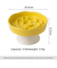 Yellow Ceramic Elevated Slow Feeder Bowl Raised Pet Dish 310ml Anti-Vomit Puzzle Design for Cats and Small Dogs Healthy Digestion Sturdy Base