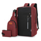 Red 3 Piece Mens Backpack Set with Sling Bag and Pouch USB Charging Port Large Capacity Laptop Daypack Water Resistant Business Travel School Bag