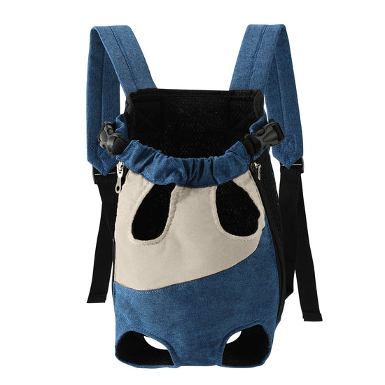 Blue and white two-tone style Pet Carrier Backpack Front Chest Pack Legs Out Breathable Mesh for Small Dogs Cats Hiking Travel Hands Free Adjustable Design(Size:M)