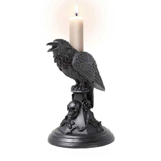 2-PCS Resin Gothic Raven Candlestick Holder Halloween Home Decor Vintage Animal Statue Candle Stand for Table Centerpiece and Party