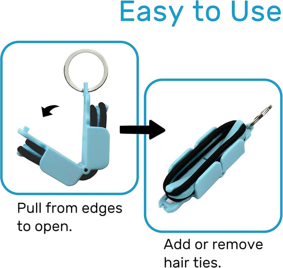 3-PCS Blue Portable Hair Tie Organizer Keychain Compact Hair Accessories Holder with Clip for Travel School Bag and Purse