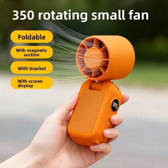 Light green Portable Handheld Fan 350 Degree Rotation Foldable Neck Hanging Waist Fan with Magnetic Base LED Display 5 Speed Personal Fan