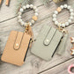 2-PCS Khaki Silicone Bead Keychain Bracelet Wallet PU Leather ID Card Holder with Tassel Wristlet Bangle for Women