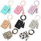 2-PCS Khaki Silicone Bead Keychain Bracelet Wallet PU Leather ID Card Holder with Tassel Wristlet Bangle for Women