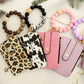2-PCS Black Silicone Bead Keychain Bracelet Wallet PU Leather ID Card Holder with Tassel Wristlet Bangle for Women