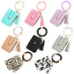 2-PCS Black Silicone Bead Keychain Bracelet Wallet PU Leather ID Card Holder with Tassel Wristlet Bangle for Women