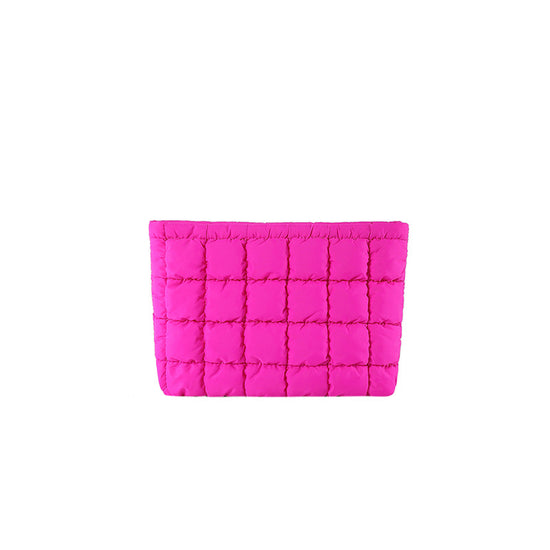 Rose red Puffer Makeup Bag Quilted Pouch Cosmetic Organizer Bag Soft Nylon Travel Toiletry Bag Zipper Handbag for Women